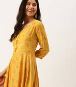 women's ankle length round neck yellow floral anarkali kurta