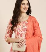 women's ankle length round neck peach floral anarkali kurta comes with duppatta