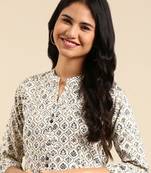 women's ankle length round neck cream ethnic motifs anarkali kurta