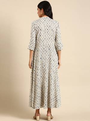 women's ankle length round neck cream ethnic motifs anarkali kurta 5