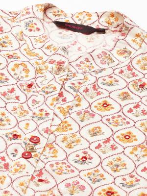 women's ankle length mandarin collar cream floral anarkali kurta 2