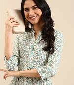 women's ankle length mandarin collar off white floral anarkali kurta