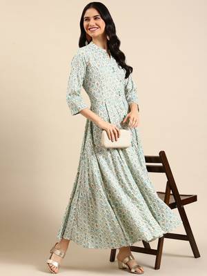 women's ankle length mandarin collar off white floral anarkali kurta 5
