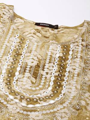 women's calf length round neck olive floral straight kurta 3