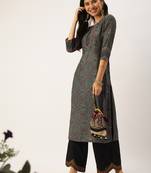 Showoff women's calf length round neck green ethnic motifs straight kurta