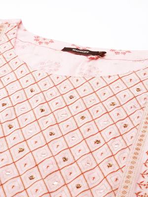 women's ankle length round neck pink embellished anarkali kurta 3