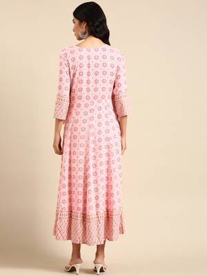 women's ankle length round neck pink embellished anarkali kurta 5