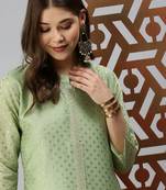 women's calf length mandarin collar green embellished straight kurta