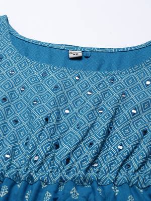 women's ankle length round neck blue solid anarkali kurta 3