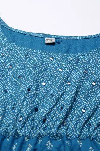 women's ankle length round neck blue solid anarkali kurta