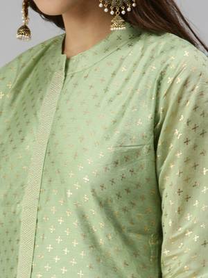 women's calf length mandarin collar green embellished straight kurta 5