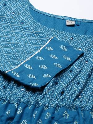 women's ankle length round neck blue solid anarkali kurta 4