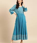 women's ankle length round neck blue solid anarkali kurta