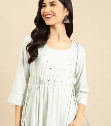 women's ankle length round neck sea green solid anarkali kurta