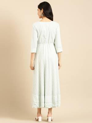 women's ankle length round neck sea green solid anarkali kurta 4