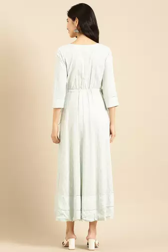 women's ankle length round neck sea green solid anarkali kurta