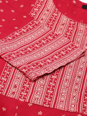Showoff women's ankle length round neck magenta ethnic motifs straight kurta 4