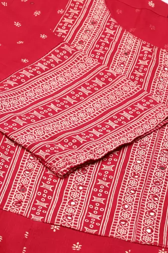 Showoff women's ankle length round neck magenta ethnic motifs straight kurta