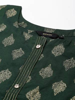 Showoff women's knee length round neck green ethnic motifs straight kurta 3
