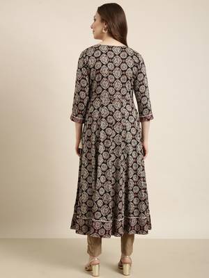 women's calf length v-neck black ethnic motifs anarkali kurta 4