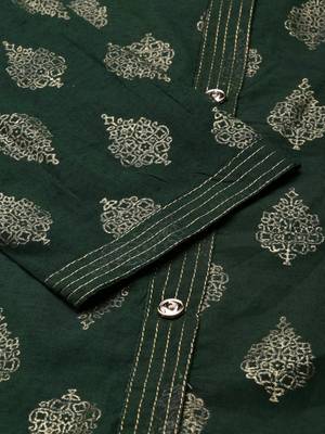 Showoff women's knee length round neck green ethnic motifs straight kurta 4