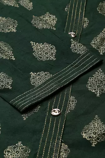 Showoff women's knee length round neck green ethnic motifs straight kurta