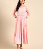 women's calf length round neck pink embellished anarkali kurta