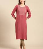 women's calf length round neck mauve solid straight kurta