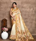 Yellow Soft Tussar Silk Printted Saree Festive Wear