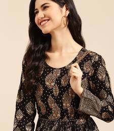 women's ankle length round neck black ethnic motifs a-line kurta