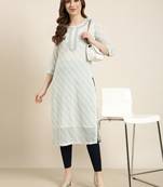 women's calf length round neck turquoise blue geometric straight kurta