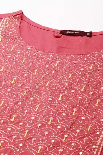 women's calf length round neck mauve solid straight kurta