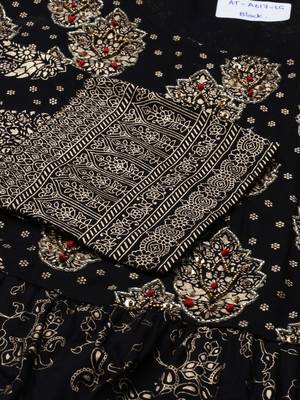 women's ankle length round neck black ethnic motifs a-line kurta 3