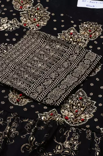 women's ankle length round neck black ethnic motifs a-line kurta