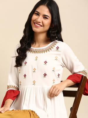 women's ankle length round neck multi colourblocked anarkali kurta 1