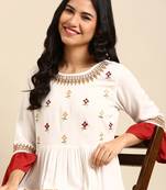 women's ankle length round neck multi colourblocked anarkali kurta