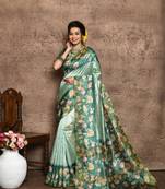 Green Soft Tussar Silk Printted Saree Festive Wear