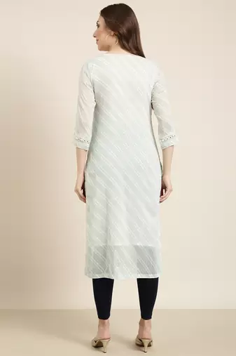 women's calf length round neck turquoise blue geometric straight kurta