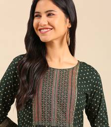 women's calf length round neck green ethnic motifs anarkali kurta