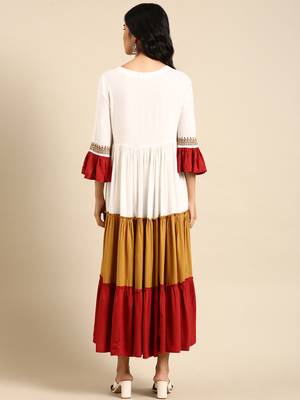 women's ankle length round neck multi colourblocked anarkali kurta 5