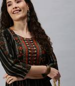 women's calf length round neck black striped anarkali kurta