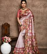 Pink Soft Tussar Silk Printted Saree Festive Wear