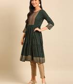women's calf length round neck green ethnic motifs anarkali kurta
