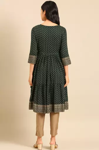 women's calf length round neck green ethnic motifs anarkali kurta