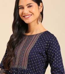 women's calf length round neck navy blue ethnic motifs anarkali kurta
