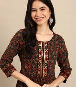 Showoff women's ankle length round neck multi ethnic motifs anarkali kurta