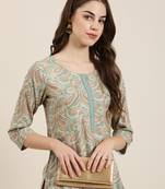 women's calf length round neck sea green paisley straight kurta