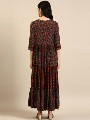 Showoff women's ankle length round neck multi ethnic motifs anarkali kurta 5