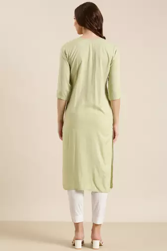 women's calf length round neck sea green solid straight kurta