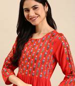 women's ankle length round neck orange solid anarkali kurta